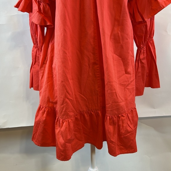 Cynthia Rowley | Coral Mock Neck Long Sleeve Ruffle Embroidered Dress | Small - Picture 12 of 14